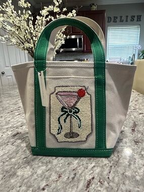 Anthropologie Beaded Martini Canvas Tote Bag
